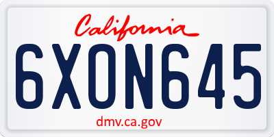 CA license plate 6XON645