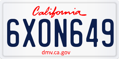 CA license plate 6XON649