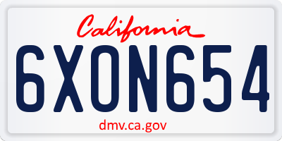 CA license plate 6XON654