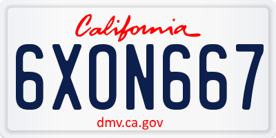 CA license plate 6XON667