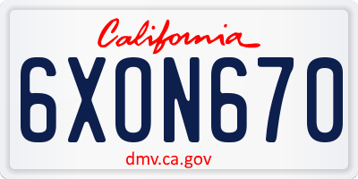 CA license plate 6XON670
