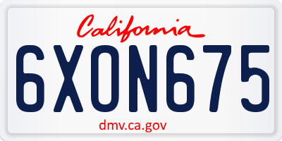 CA license plate 6XON675