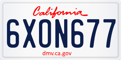 CA license plate 6XON677