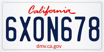 CA license plate 6XON678