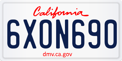 CA license plate 6XON690