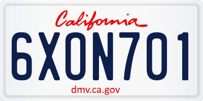 CA license plate 6XON701