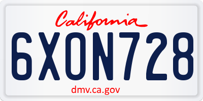 CA license plate 6XON728