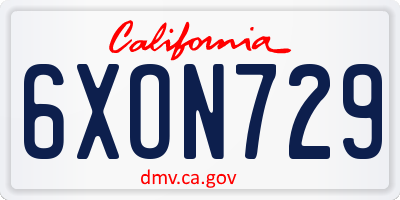 CA license plate 6XON729