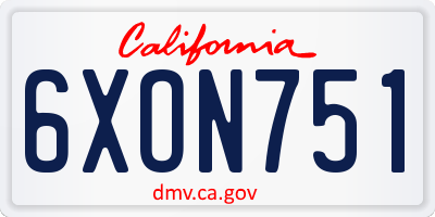 CA license plate 6XON751