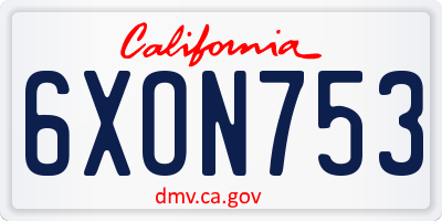 CA license plate 6XON753