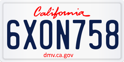 CA license plate 6XON758