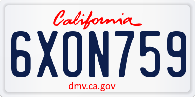 CA license plate 6XON759