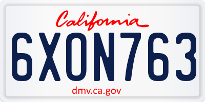CA license plate 6XON763
