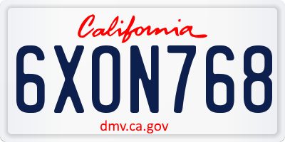 CA license plate 6XON768