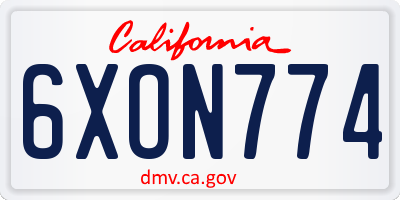 CA license plate 6XON774