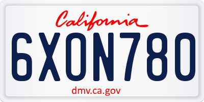 CA license plate 6XON780