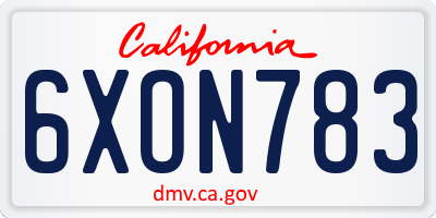 CA license plate 6XON783