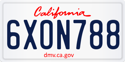 CA license plate 6XON788