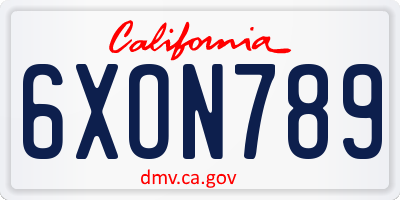 CA license plate 6XON789