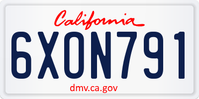 CA license plate 6XON791