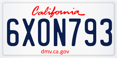 CA license plate 6XON793