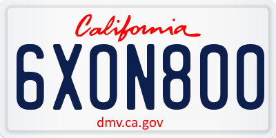 CA license plate 6XON800