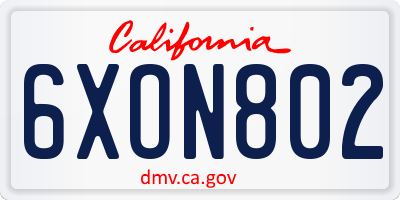 CA license plate 6XON802