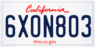 CA license plate 6XON803