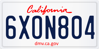 CA license plate 6XON804