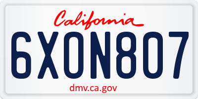 CA license plate 6XON807