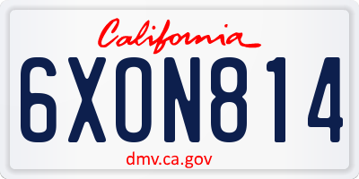 CA license plate 6XON814