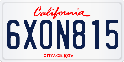 CA license plate 6XON815