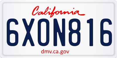 CA license plate 6XON816