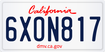 CA license plate 6XON817