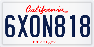 CA license plate 6XON818