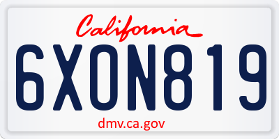 CA license plate 6XON819