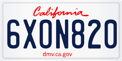 CA license plate 6XON820
