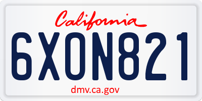 CA license plate 6XON821