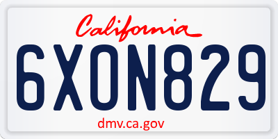 CA license plate 6XON829