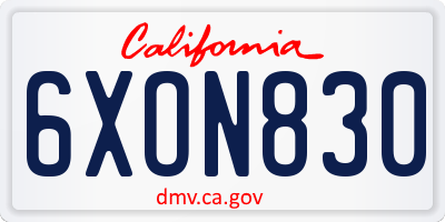 CA license plate 6XON830