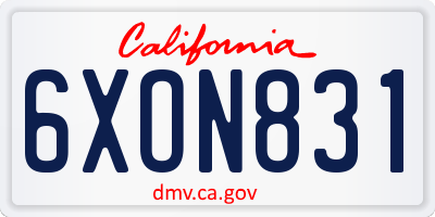 CA license plate 6XON831