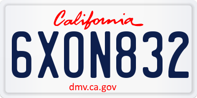 CA license plate 6XON832