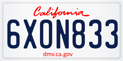 CA license plate 6XON833