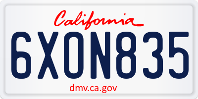 CA license plate 6XON835