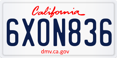 CA license plate 6XON836