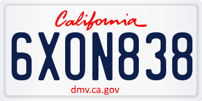 CA license plate 6XON838