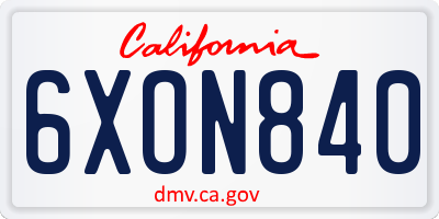 CA license plate 6XON840