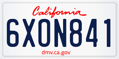 CA license plate 6XON841