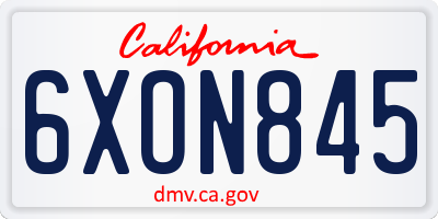 CA license plate 6XON845