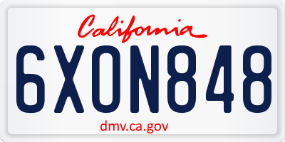 CA license plate 6XON848